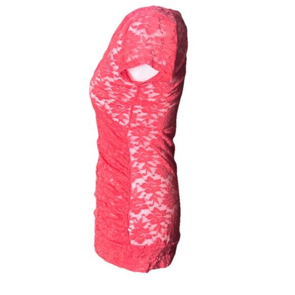 Y2K Sheer Lace Coral Feminine Romantic Top Vanity Sz M 2000s Indie Sleaze Party - Picture 3 of 8